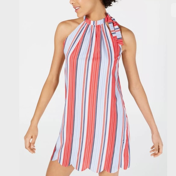 Maison Jules Striped Halter Tie Neck Shift Dress - Picture 2 of 6